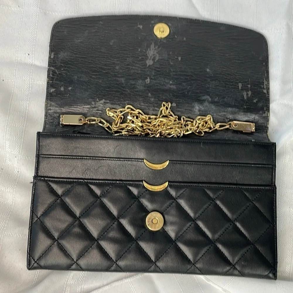 Givenchy Black Quilted Leather Flat Clutch Flap Bag on Chain Small Night Out